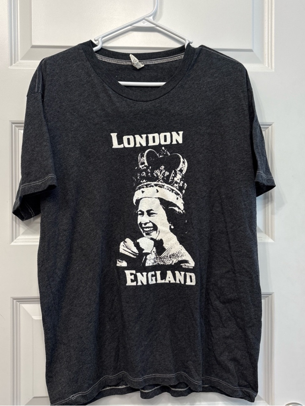 London England Queen Elizabeth II Graphic Tee - Dark Gray with White Print
